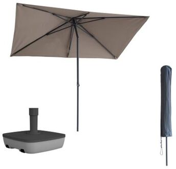 Kopu Kopu® Leon Parasol Rechthoek 150x250 cm - met Hoes en Voet - Taupe