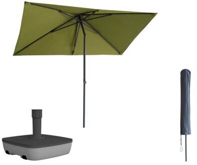 Kopu Kopu® Leon Parasol Rechthoek 150x250cm met Hoes en Voet - Balkonparasol Olijf Groen