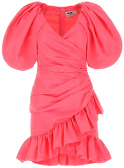 Koraal polyester mini -jurk Msgm , Pink , Dames - S,Xs