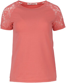 Koraalkleurige top met korte kanten mouwen - S