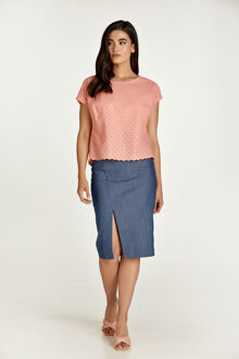 Koraalrode mouwloze top met borduursel - maat EU 40 / UK 12