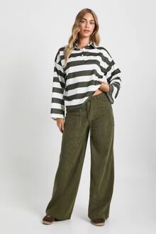 Kordenbroek Met Strik In De Taille En Wijde Pijpen, Olive - 42