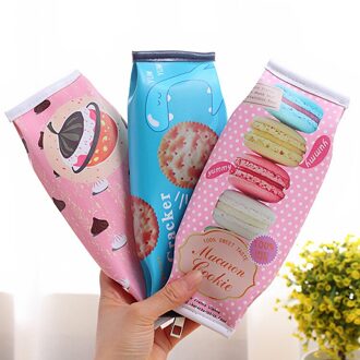 Korea Fun Macaron Cookies Potlood Zakken Creatieve Briefpapier Studenten Pu Lederen Snack Etui Geven Aan Kinderen