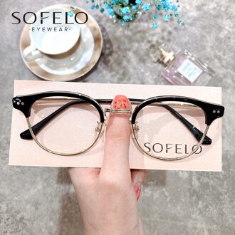 Korea Retro Ronde Optische Glazen Frame Vrouwen Anti Blauw Licht Bijziendheid Brillen Frame Recept Vintage Computer Eyewear zwart goud
