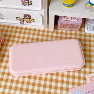 Korea Schattige Briefpapier Doos Grote Capaciteit Transparante Frosted Etui Organizer Meisjes Scholieren Plastic Potlood Doos roze
