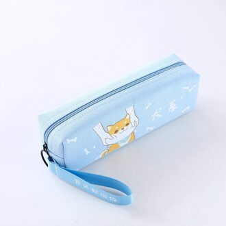 Koreaanse Eenvoudige Kleur Potlood Tas Grote Capaciteit Canvas Jongens Meisjes Junior High School Student Kawaii Etui Met Riem blauw