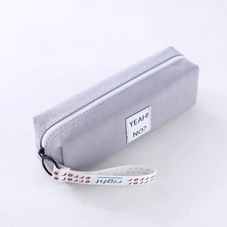 Koreaanse Eenvoudige Kleur Potlood Tas Grote Capaciteit Canvas Jongens Meisjes Junior High School Student Kawaii Etui Met Riem grijs
