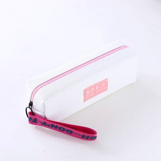 Koreaanse Eenvoudige Kleur Potlood Tas Grote Capaciteit Canvas Jongens Meisjes Junior High School Student Kawaii Etui Met Riem wit