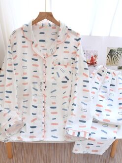 Koreaanse Eenvoudige Patroon Katoenen Pyjama Set Double-Layer Gaas Vrouwen Vest Gedrukt Lange Mouwen Pakken Pijamas De verano Mujer