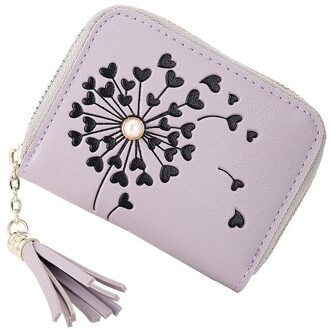 Koreaanse Eenvoudige Pu Leer Rits Multi Card Mini Korte Vrouwen Purse Tassel Gedrukt Purse Vrouwen Clutch tas paars