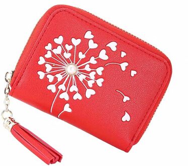 Koreaanse Eenvoudige Pu Leer Rits Multi Card Mini Korte Vrouwen Purse Tassel Gedrukt Purse Vrouwen Clutch tas rood