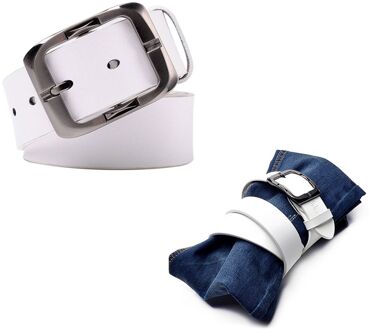 Koreaanse Enkele Cirkel Riemen Mannen Riem Legering Pin Gesp Taille Riem Lederen Zwarte Business Broek Riem Vrouwen wit