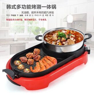 Koreaanse familie elektrische barbecue oven, elektrische komfoor Shabu Shabu pot, multifunctionele elektrische bakpan, non rook jk58 Rood