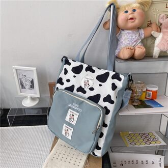 Koreaanse Grote Capaciteit Studenten Toevallige Emmer Zak Nylon Fluwelen Mode Meisje Een Schouder Cross-Body Bag Panelled handtas blauw zonder koe