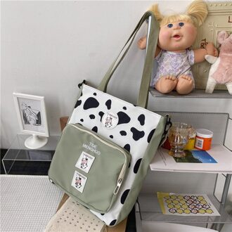 Koreaanse Grote Capaciteit Studenten Toevallige Emmer Zak Nylon Fluwelen Mode Meisje Een Schouder Cross-Body Bag Panelled handtas groen zonder koe