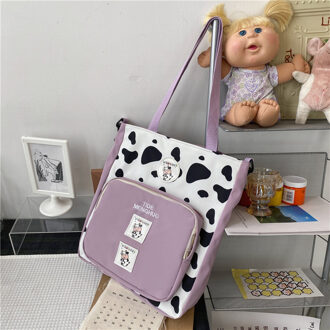 Koreaanse Grote Capaciteit Studenten Toevallige Emmer Zak Nylon Fluwelen Mode Meisje Een Schouder Cross-Body Bag Panelled handtas paars zonder koe