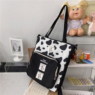 Koreaanse Grote Capaciteit Studenten Toevallige Emmer Zak Nylon Fluwelen Mode Meisje Een Schouder Cross-Body Bag Panelled handtas zwart zonder koe