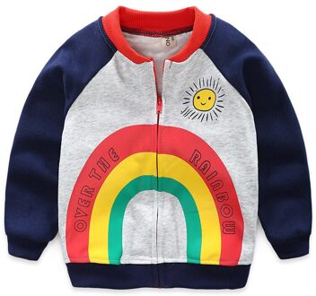 Koreaanse Jas Voor Jongen Kids Kinderen Kleding Zon Rainbow Print Sport Baseball Jassen Rits Uitloper School Jas Voor Jongens Baby blauw / 90(2-3years old)