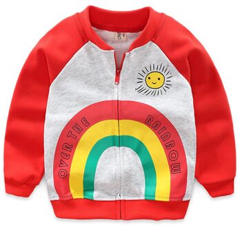 Koreaanse Jas Voor Jongen Kids Kinderen Kleding Zon Rainbow Print Sport Baseball Jassen Rits Uitloper School Jas Voor Jongens Baby rood / 100(3-4years old)