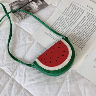 Koreaanse kinderen Zak Leuke Printing Watermeloen Messenger Bag Pu Lederen Vruchten Schoudertas voor Baby Meisjes Kids Mini pouch Groen