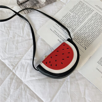 Koreaanse kinderen Zak Leuke Printing Watermeloen Messenger Bag Pu Lederen Vruchten Schoudertas voor Baby Meisjes Kids Mini pouch zwart