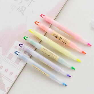 Koreaanse Macaron 6 Kleur Dubbele Kop Markeerstift Candy Kleur Marker Kawaii Kleur Pen Graffiti Pen Set Creatieve School Briefpapier