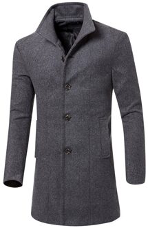 Koreaanse Mannen Wol Blends Jassen Overjas Mannelijke Mannen Jas Warme Winter Lange Geul Uitloper Knop Smart Overjas Warme Mannelijke Jas Grijs / XXXL