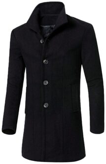 Koreaanse Mannen Wol Blends Jassen Overjas Mannelijke Mannen Jas Warme Winter Lange Geul Uitloper Knop Smart Overjas Warme Mannelijke Jas zwart / XXL
