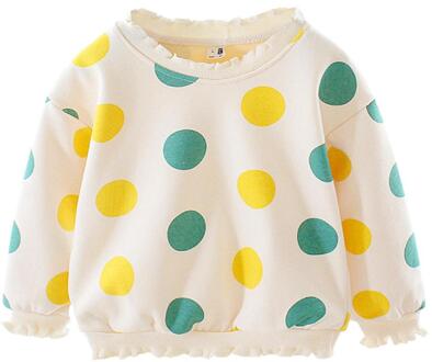 Koreaanse Meisje Kids Sweatershirt Katoen Warme Lange-Mouwen Kleding Populaire Ronde Kraag Dot Persoonlijkheid Afdrukken Tops geel / 12m