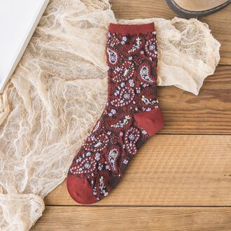 Koreaanse Mode Afdrukken Sokken Resto Kleurrijke Bloemen Mid-Buis Katoen Sox Lente En Herfst Meisjes Kappy Streetwear Sok rood