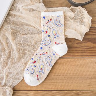 Koreaanse Mode Afdrukken Sokken Resto Kleurrijke Bloemen Mid-Buis Katoen Sox Lente En Herfst Meisjes Kappy Streetwear Sok wit