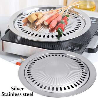 Koreaanse Roestvrij Staal Barbecue Lade Outdoor Cassette Oven Grill Pan Ronde Draagbare Rookloze Bbq Tool Voor Outdoor Camping Bbq zilver