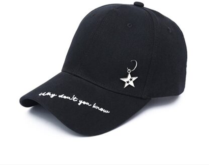 Koreaanse Ster Hoepel Ijzer Ring Baseball Cap Hiphop Brief Vrouwen Mannen Cap zwart