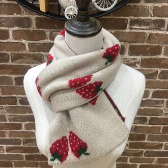 Koreaanse Stijl Kleine Aardbei Jacquard Kleuraanpassing Kinderen Sjaal Herfst En Winter Warm Knit Winter Accessoires Beige