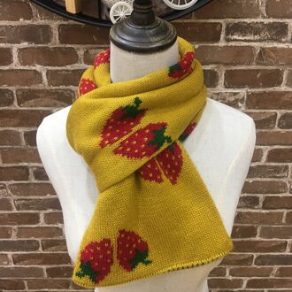 Koreaanse Stijl Kleine Aardbei Jacquard Kleuraanpassing Kinderen Sjaal Herfst En Winter Warm Knit Winter Accessoires geel