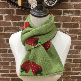 Koreaanse Stijl Kleine Aardbei Jacquard Kleuraanpassing Kinderen Sjaal Herfst En Winter Warm Knit Winter Accessoires groen