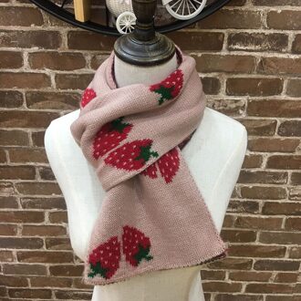 Koreaanse Stijl Kleine Aardbei Jacquard Kleuraanpassing Kinderen Sjaal Herfst En Winter Warm Knit Winter Accessoires Roze