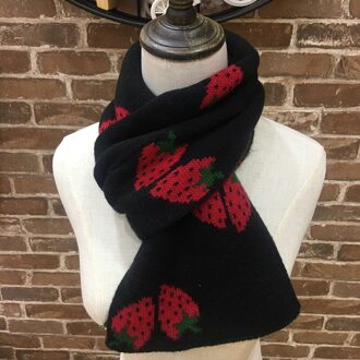 Koreaanse Stijl Kleine Aardbei Jacquard Kleuraanpassing Kinderen Sjaal Herfst En Winter Warm Knit Winter Accessoires zwart