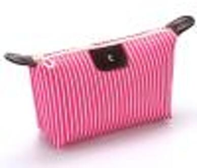 Koreaanse Stijl Knoedel Gestreepte Fold Up Tas Waterdichte Make Wassen Cosmetische Tas Zachte Draagbare Make Up Tassen Voor Vrouwen #25 heet roze