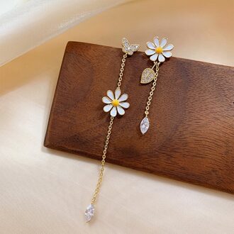 Koreaanse Stijl Lange Daisy Bloem Oorbellen Voor Vrouwen Asymmetrische Delicate Bloem Stijl Oorbel Meisjes Zoete Sieraden bronzen