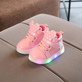 Koreaanse Stijl Mode Lichtgevende Sneakers Casual Kinderen Schoenen Anti-Slip Led Light Up Schoenen Universele Voor Meisjes Jongens roze 25yards