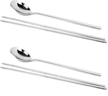 Koreaanse Stijl Roestvrij Staal Servies Set 2 Pairs Eetstokjes + 2 Stuks Lepels Servies Keuken Eetkamer Tool
