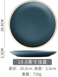 Koreaanse Stijl Ronde Keramiek Steak Gerecht Effen Kleur Westerse Pizza Fruit Dessertbord Minimalistische Huishoudelijke Keukengerei blauw--L