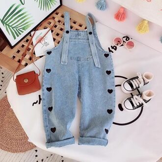 Koreaanse Stijl Schattige Meisjes Denim Overalls Lente Herfst Hart Afdrukken Kinderen Losse Casual Broek 2-8 Y 3T