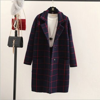 Koreaanse Trui Vrouwen Gebreide Vest Jas Plaid Vrouwelijke Losse Dikke Lange Truien Jas Kleding Vestidos MMY233 deepBlue