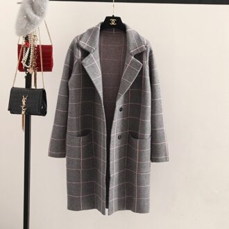 Koreaanse Trui Vrouwen Gebreide Vest Jas Plaid Vrouwelijke Losse Dikke Lange Truien Jas Kleding Vestidos MMY233 Grijs