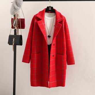 Koreaanse Trui Vrouwen Gebreide Vest Jas Plaid Vrouwelijke Losse Dikke Lange Truien Jas Kleding Vestidos MMY233 Rood