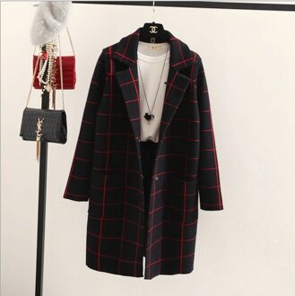 Koreaanse Trui Vrouwen Gebreide Vest Jas Plaid Vrouwelijke Losse Dikke Lange Truien Jas Kleding Vestidos MMY233 zwart