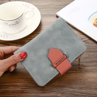 Koreaanse Versie Vrouwen Zachte Lederen Midden Portemonnee Lederen Portemonnee Riem Gesp Pure Kleur Kaart Tas Zero Portemonnee Hand tas Grayish blauw