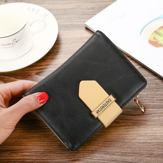 Koreaanse Versie Vrouwen Zachte Lederen Midden Portemonnee Lederen Portemonnee Riem Gesp Pure Kleur Kaart Tas Zero Portemonnee Hand tas zwart